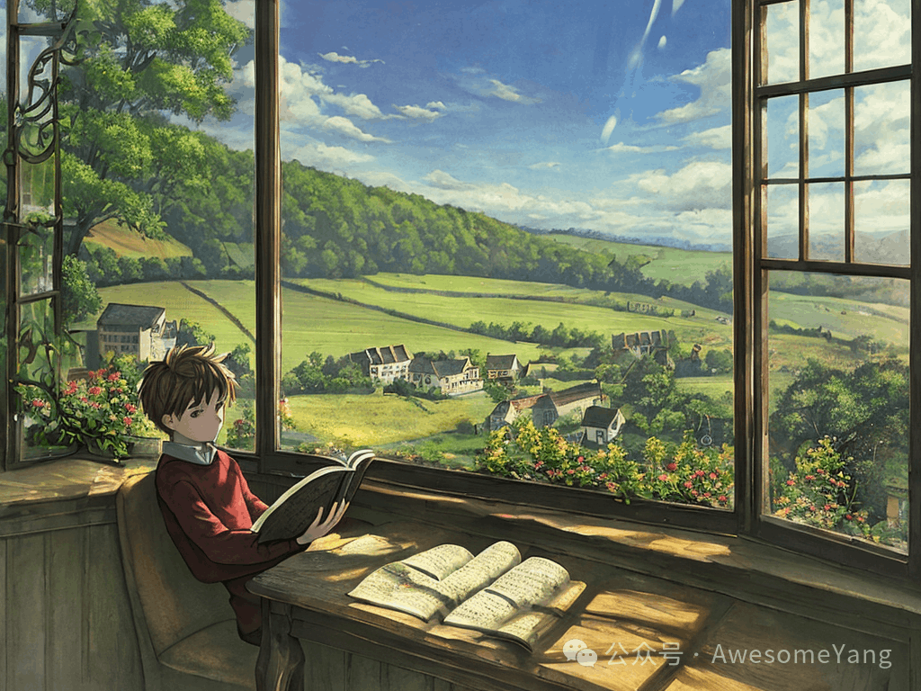 封面：SD 模型 Anything 生成（Reading, books, countryside, windowsill, a boy, fields, breeze, sunshine, blue skies, silence）